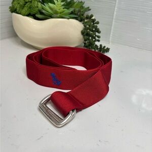 VTG Polo Ralph Lauren Preppy D-Ring Ribbon Belt 46” Red Blue USA Anchor Nautical